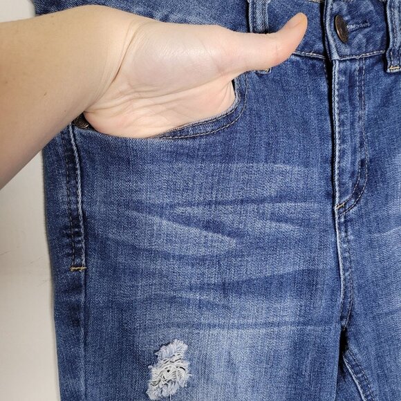 Harper Hallie Medium Wash frayed hem distressed skinny jeans womens size 28 - Picture 2 of 8